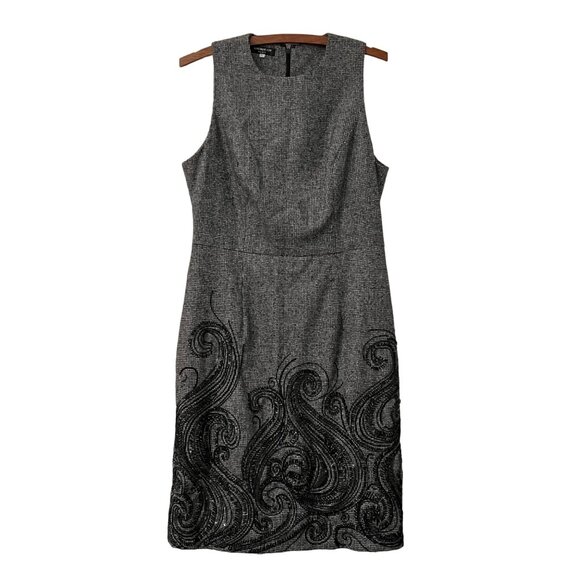 Andrew GN Paris Womens Gray Micro Checked Beaded Wool Sleeveless Sheath Dress L - Picture 1 of 10